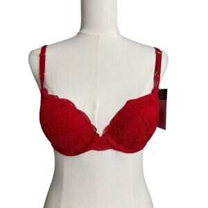 Joyspun Lace Push Up Bra Womens 34B Red Padded Underwire Floral Lace Sexy